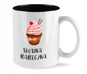 Kubek Biały Wnętrze CZARNE wzór SŁODKA BABECZKA 01