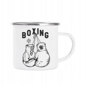 Kubek STALOWY Emaliowany Biały BOKS BOXING 01