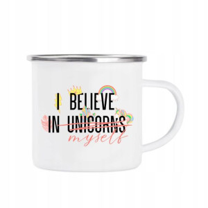 Kubek STALOWY EMALIOWANY Biały wzór UNICORN 06