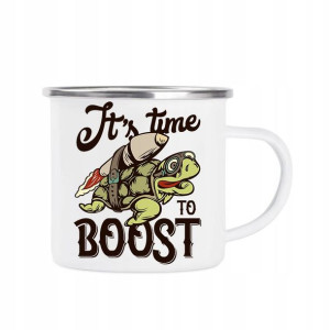 Kubek Stalowy Emaliowany Biały Żółw Time To Boost