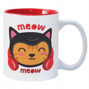 Kubek Wnętrze Czerwone na prezent wzór CUTE CAT 07