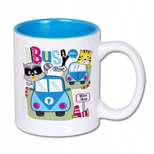 Kubek Wnętrze Niebieskie nadruk prezent AUTOBUS 01