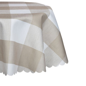 Okrągły obrus w kratę beżowy śr. 150 cm w koło