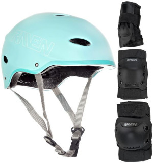 Zestaw RAVEN Kask F511 Mint M + Ochraniacze M