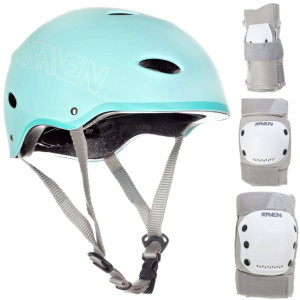 Zestaw RAVEN Kask F511 Mint M + Ochraniacze Grey M