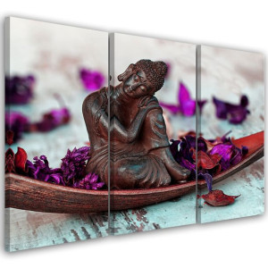 OBRAZ TRYPTYK Buddha Kwiaty Vintage Fiolet 90x60