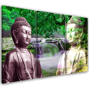 OBRAZ TRYPTYK Buddha Las Zielony Zen Spa 60x40