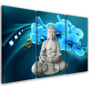 OBRAZ TRYPTYK Buddha Orchidea Turkusowy 60x40