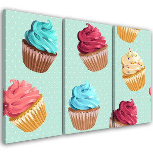 OBRAZ TRYPTYK Cupcakes Słodycze 120x80