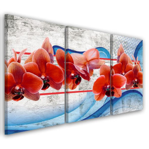 OBRAZ TRYPTYK Czerwone Kwiaty Orchidea 90x60