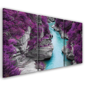 OBRAZ TRYPTYK Fioletowy Krajobraz Potok 60x30