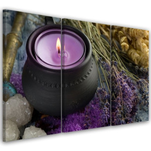 OBRAZ TRYPTYK Fioletowy Świeca Zen Spa 120x80