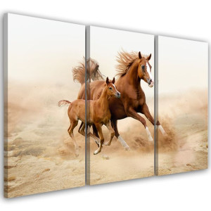 OBRAZ TRYPTYK Gniade Konie Galop Natura 60x40