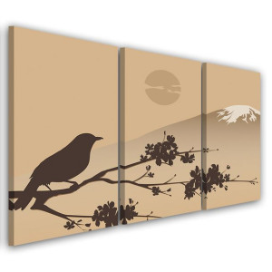 OBRAZ TRYPTYK Japonia Fuji Ptak Beżowy 120x80