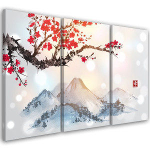 OBRAZ TRYPTYK Japonia Kwiat Wiśni Góry 60x30