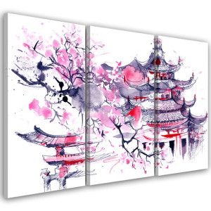 OBRAZ TRYPTYK Japonia Różowy 60x30