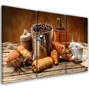 OBRAZ TRYPTYK Kawa Pieczywo Francuskie 60x40