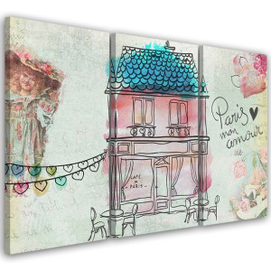 OBRAZ TRYPTYK Kolorowy Domek 60x40