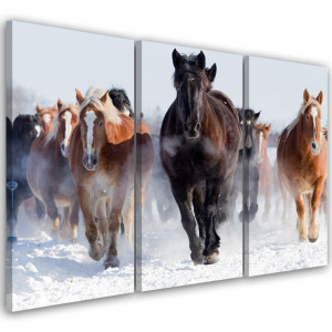 OBRAZ TRYPTYK Konie w Galopie Zima 90x60