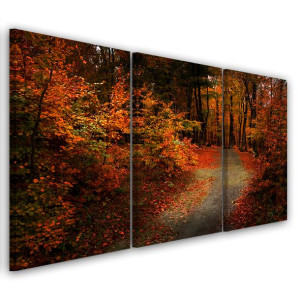 OBRAZ TRYPTYK Las Jesień Liście Natura 120x60