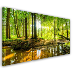 OBRAZ TRYPTYK Las Jezioro Natura 60x30