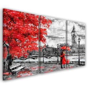 OBRAZ TRYPTYK Londyn Parasol Czerwony 60x40