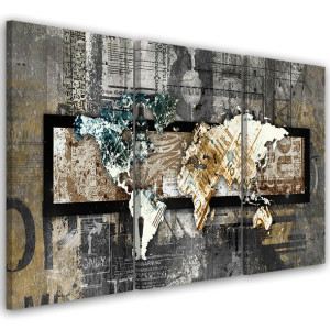 OBRAZ TRYPTYK Mapa Świata Abstrakcja 120x60