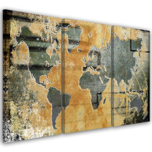 OBRAZ TRYPTYK Mapa Świata Retro 60x40