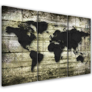 OBRAZ TRYPTYK Mapa Świata Retro 120x60