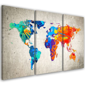 OBRAZ TRYPTYK Mapa Świata Szary 120x60