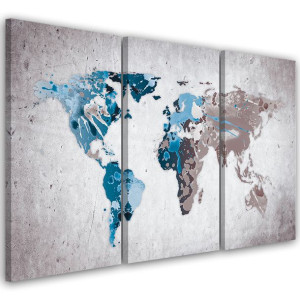 OBRAZ TRYPTYK Mapa Świata Turkus 120x60