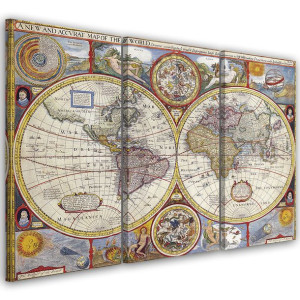 OBRAZ TRYPTYK Mapa Świata Vintage 120x60