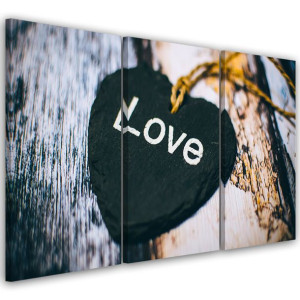 OBRAZ TRYPTYK Napis Love Serce Drewno 90x60