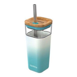 Quokka Liquid Cube - Kubek szklany 540 ml ze słomką ze stali nierdzewnej