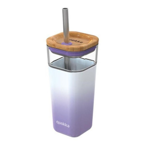 Quokka Liquid Cube - Kubek szklany 540 ml ze słomką ze stali nierdzewnej