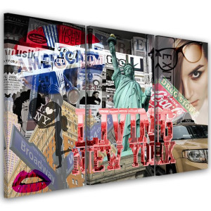 OBRAZ TRYPTYK Nowy Jork Kolaż Pop Art USA 120x80