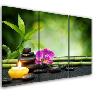 OBRAZ TRYPTYK Orchidea Bambus Kamienie 120x60