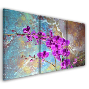 OBRAZ TRYPTYK Orchidea Kwiaty Turkusowy 90x60