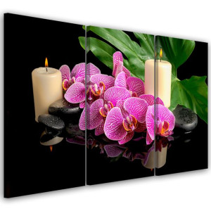 OBRAZ TRYPTYK Orchidea Storczyk Świeczki 120x60