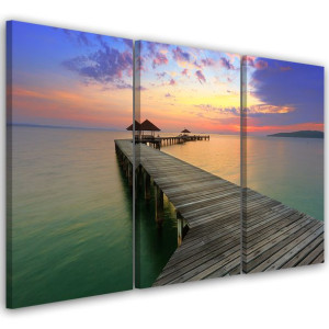 OBRAZ TRYPTYK Pomost Jezioro Niebo Fiolet 60x40