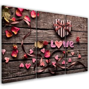 OBRAZ TRYPTYK Serce Love Vintage Kwiaty 60x40
