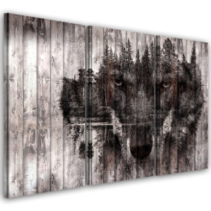 OBRAZ TRYPTYK Wilk Las Natura Retro B&W 90x60