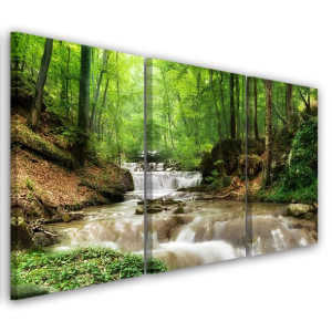 OBRAZ TRYPTYK Wodospad Las Potok Natura 60x40
