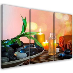OBRAZ TRYPTYK Zen Liście Kamienie Świeca 120x60