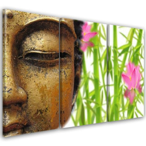 OBRAZ TRYPTYK Złoty Buddha Bambus Zen Spa 120x60