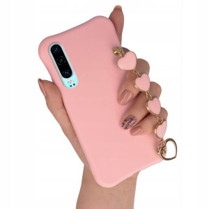 Etui Matowe Do Huawei P30 Róż Z Łańcuszkiem