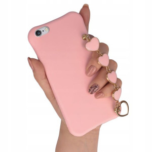 Etui Matowe Do Iphone 6 Róż Z Łańcuszkiem Serce