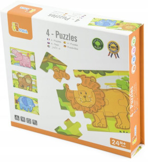 Viga drewniane puzzle Safarii 4 obrazki 48 el.