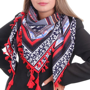 Chusta damska folk z frędzelkami