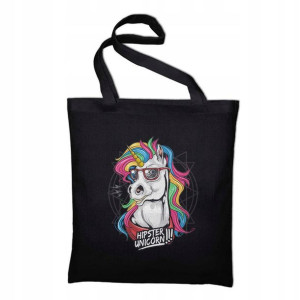 Torba Eko Do Szkoły Czarna Nadruk wzór UNICORN 07